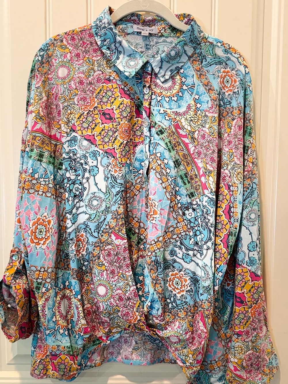 Floral & Ivy multicolored paisley and floral print blouse in size L Oversized